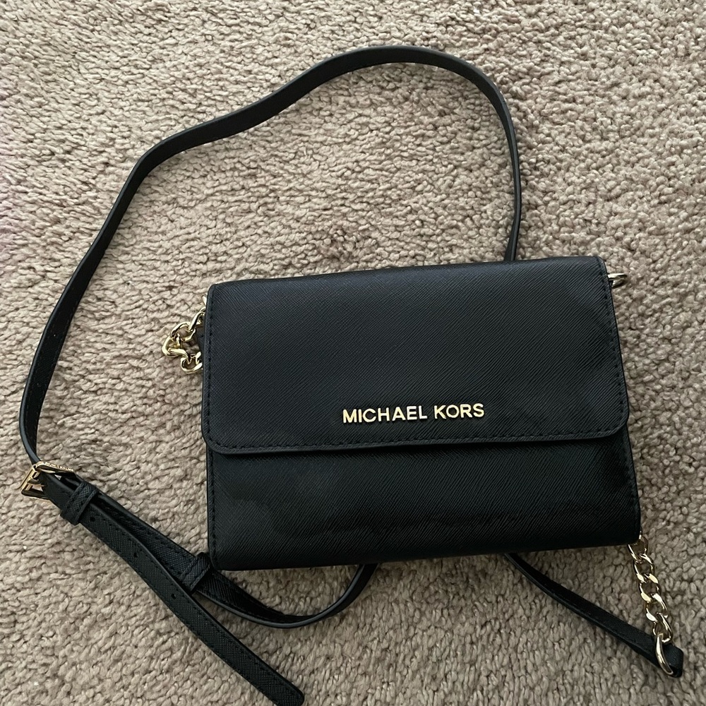 MICHAEL KORS Black Saffiano Leather Crossbody Bag